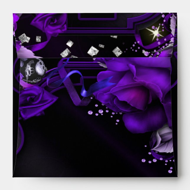 Gothic Purple Roses Skulls Square Invite Envelope (Back (Top Flap))