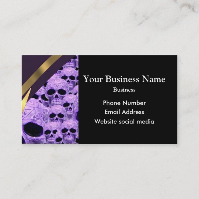 Gothic purple skull pattern business card (Front)