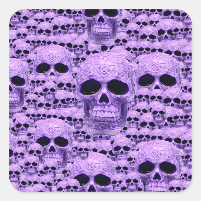 Gothic Purple Skulls Square Sticker (Front)
