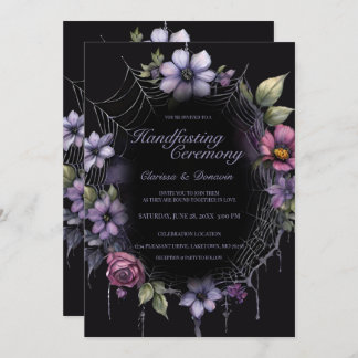 Gothic Purple Spider Floral Web Handfasting Invitation