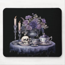 GOTHIC PURPLE TEA SERVICE WITH VASE OF FLOWERS