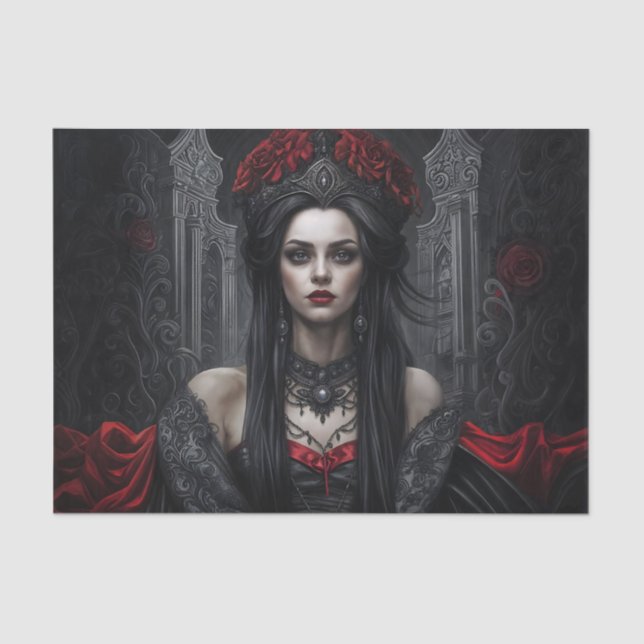 Gothic Queen Portrait Decoupage | Dark Vampire Tissue Paper (Front)