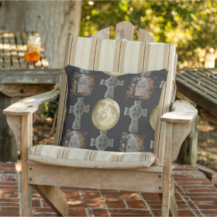 Gothic R.I.P. Headstone Celtic Cross Full Moon Art Cushion