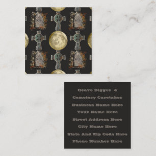 Gothic R.I.P. Headstone Celtic Cross Full Moon Art Square Business Card