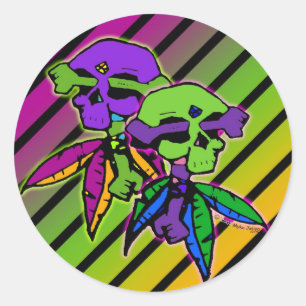 Gothic Rainbow Dead Head Skull & Cross Bones Classic Round Sticker