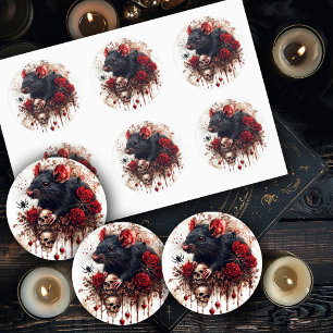 Gothic Rat with Roses Classic Round Sticker