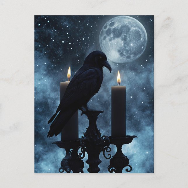 Gothic Raven and Candles Halloween Holiday Postcard (Front)