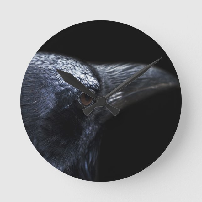 Gothic Raven and Crow Familiar Round Clock (Front)