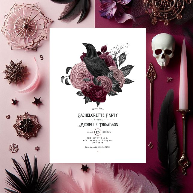 Gothic Raven and Dark Floral Bachelorette Party Invitation (Gothic Raven and Dark Floral Bachelorette Party Invitation)