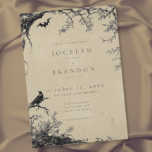 Gothic Raven Bat Tree Engraving Black Tan Wedding