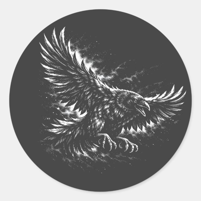 Gothic Raven – by BurnsInHell Classic Round Sticker (Front)