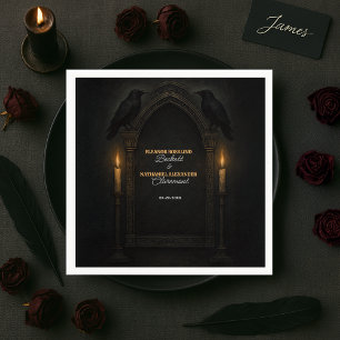 Gothic Raven Candlelight Arch Wedding  Napkin