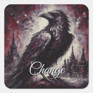 Gothic Raven Crow Bird Painting Black Red Art Square Sticker