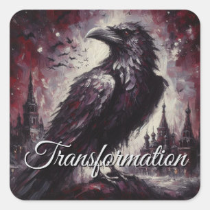 Gothic Raven Crow Bird Painting Black Red Art Square Sticker
