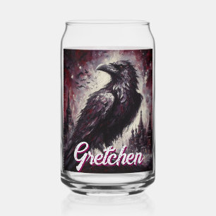 Gothic Raven Crow Bird Painting Personalized Can Glass