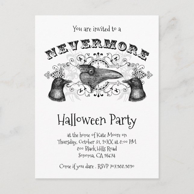 Gothic Raven Crows Halloween Party Invitation Postcard (Front)
