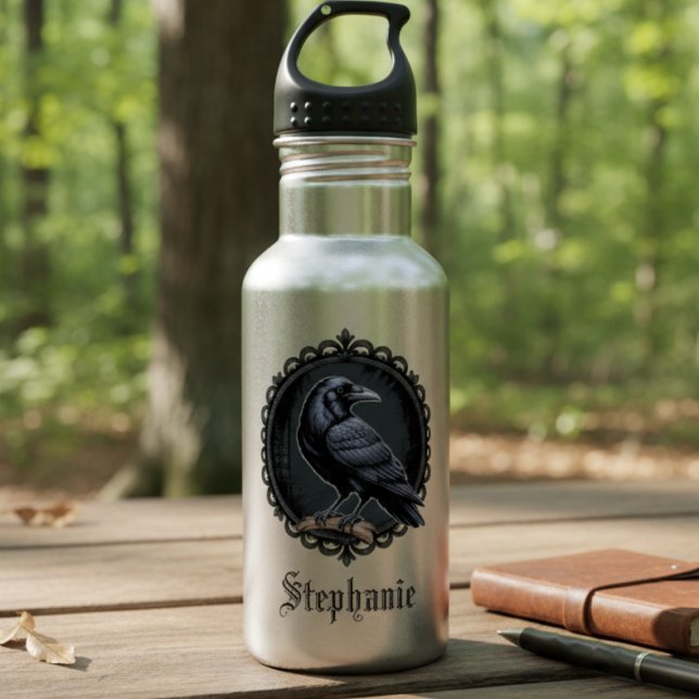 Gothic Raven Dark Academia 532 Ml Water Bottle (Personalized Gothic raven water bottle)