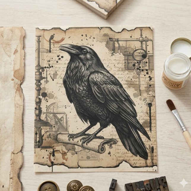 Gothic Raven Dark Academia Decoupage Tissue Paper (Gothic raven decoupage tissue paper)