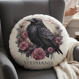 Gothic Raven Dark Academia Home Decor Accent Round Cushion