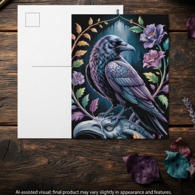 Gothic Raven Dark Academia Mystical Postcard (Gothic raven postcard for dark academia fans' letter writing.)