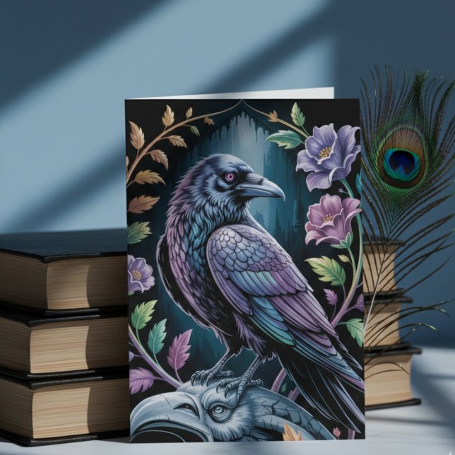 Gothic Raven Dark Academia Stationery Notecard (Gothic black raven note card)