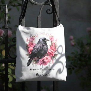 Gothic Raven Dark Floral Crossbody Bag