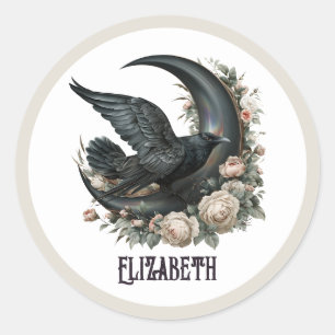 Gothic Raven Floral Moon Dark Academia Classic Round Sticker