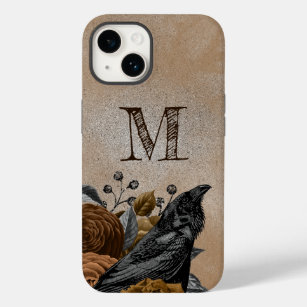Gothic Raven Florals Monogram Initial Gold Case-Mate iPhone 14 Case