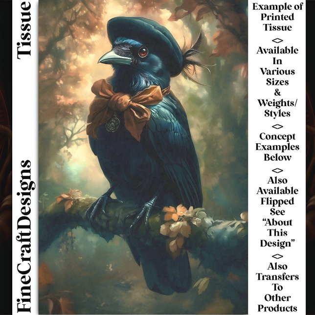 Gothic Raven, French Beret & Bow DC3L Decoupage Tissue Paper (Creator Uploaded)