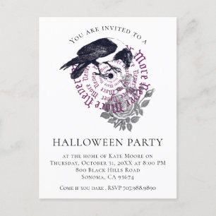Gothic Raven Halloween Party Invitation Postcard