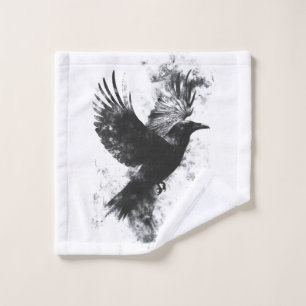 Gothic Raven Illustration: Smoke and Feathers Bath Towel Set