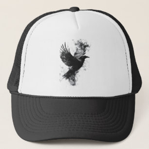 Gothic Raven Illustration: Smoke and Feathers Trucker Hat