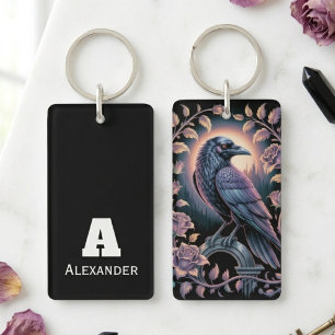 Gothic Raven Lover Dark Academia Floral Key Ring