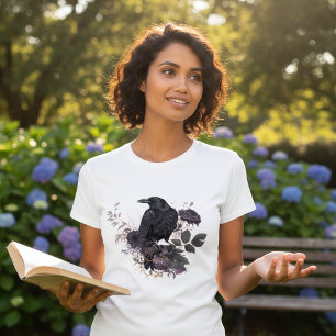 Gothic Raven & Midnight Blooms T-Shirt