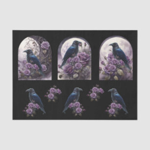 Gothic Raven Moon & Purple Roses Decoupage Tissue Paper