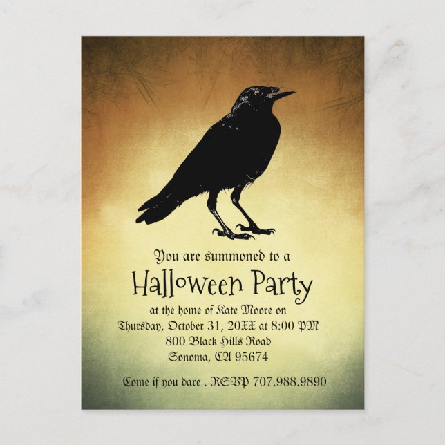Gothic Raven Never More Halloween Party  Invitation Postcard (Front)