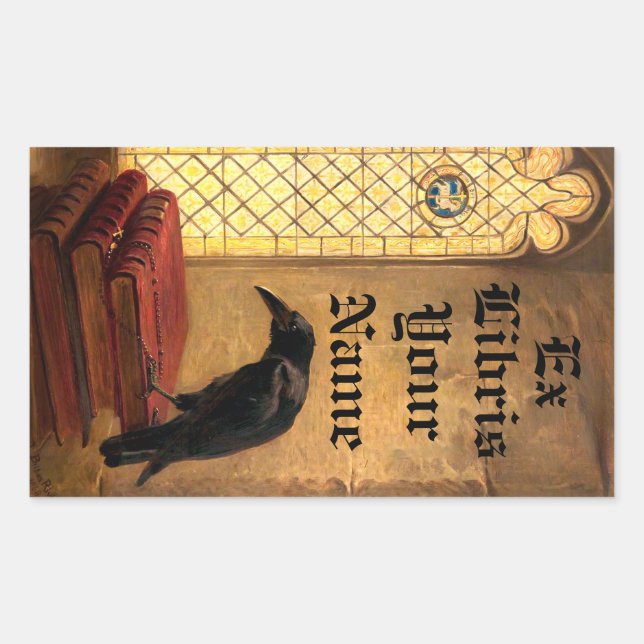 Gothic Raven On Mediaeval Books Ex Libris Template Rectangular Sticker (Front)