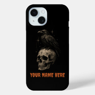 Gothic Raven on Skull Vintage Mystery . iPhone 15 Case