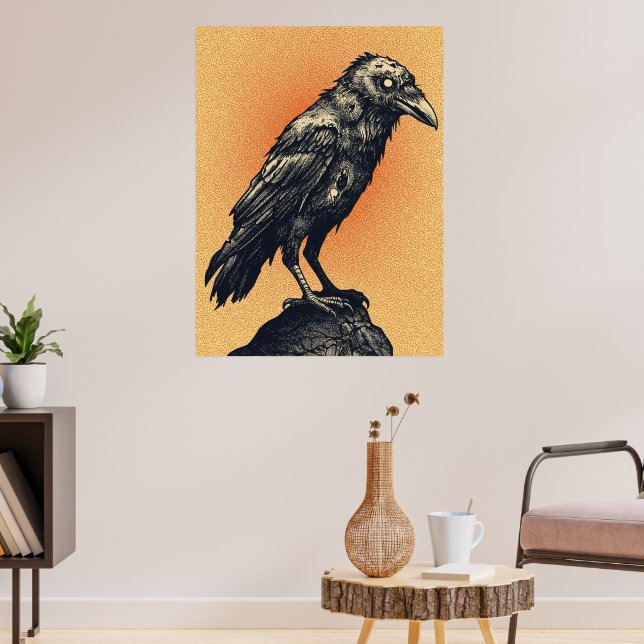 Gothic Raven on Soft Peach Tones Poster (Living Room 3)
