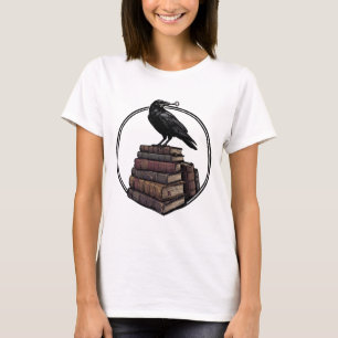 Gothic Raven on Vintage Books Dark Academia Art T-Shirt
