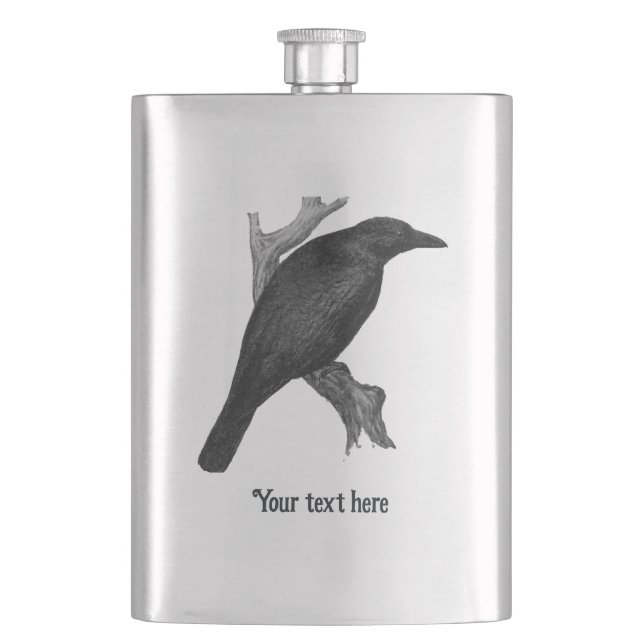 Gothic Raven Personalised Hip Flask (Front)