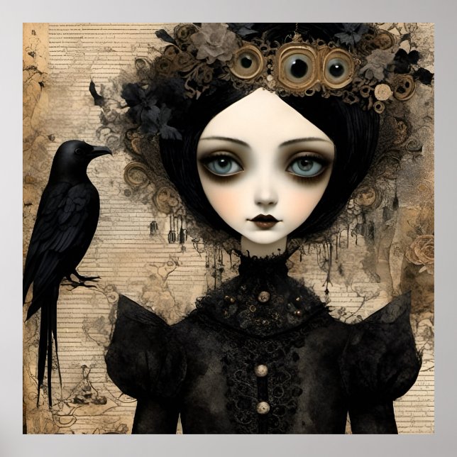 Gothic Raven Princess Collage Poster (Front)
