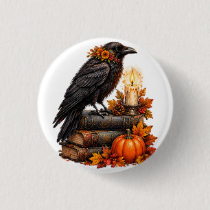 Gothic Raven Pumpkin Halloween Books 3 Cm Round Badge