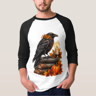 Gothic Raven Pumpkin Halloween Books T-Shirt