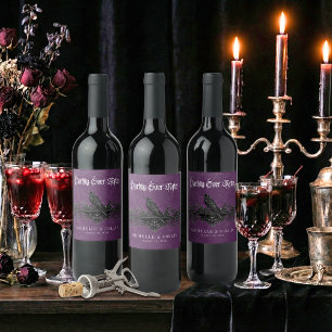 Gothic Raven Purple Darkly Ever After Wedding Wine Label