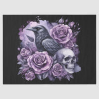 Gothic Raven Purple Roses Skull Decoupage