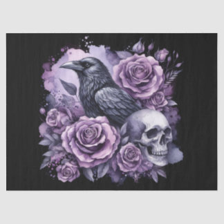 Gothic Raven Purple Roses Skull Decoupage Tissue Paper
