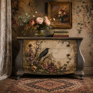 Gothic Raven & Purple Wildflowers Decoupage Tissue Paper