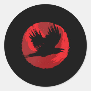 Gothic Raven Red Moon Black Crow Classic Round Sticker