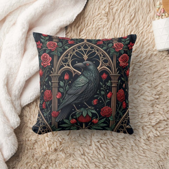 Gothic Raven Roses Ornate Pattern Cushion (Blanket)
